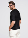 Ombre Clothing Pánske pletené tričko s gombíkmi pri výstrihu - čierne