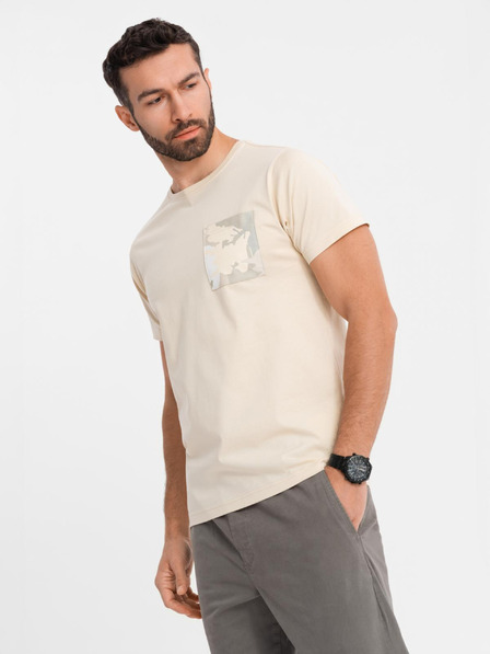 Ombre Clothing Pánske bavlnené tričko s potlačou vrecka - tyrkysové
