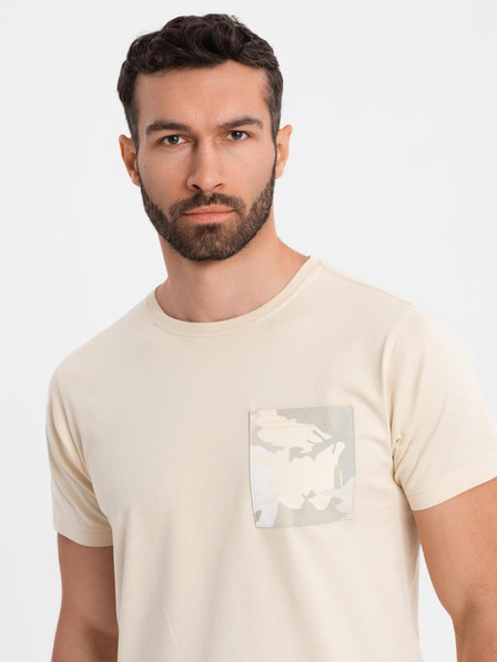 Ombre Clothing Pánske bavlnené tričko s potlačou vrecka - tyrkysové