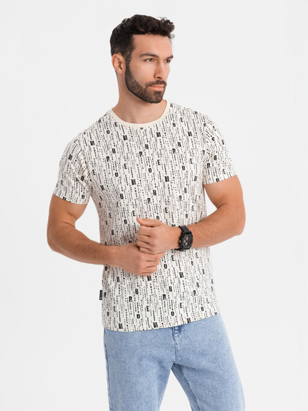 Ombre Clothing Bavlnené tričko s potlačou a okrúhlym výstrihom - krémové