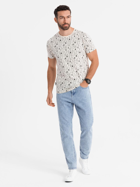Ombre Clothing Bavlnené tričko s potlačou a okrúhlym výstrihom - krémové