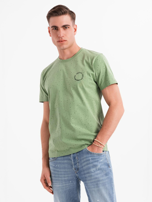 Ombre Clothing Pánske bavlnené tričko s potlačou a okrúhlym výstrihom - zelené