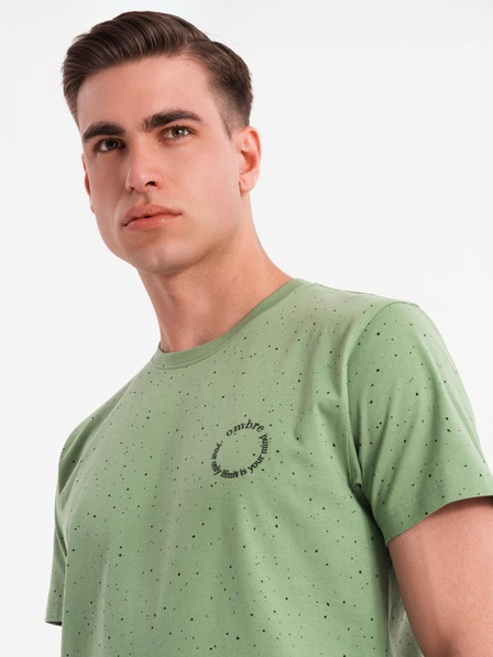 Ombre Clothing Pánske bavlnené tričko s potlačou a okrúhlym výstrihom - zelené