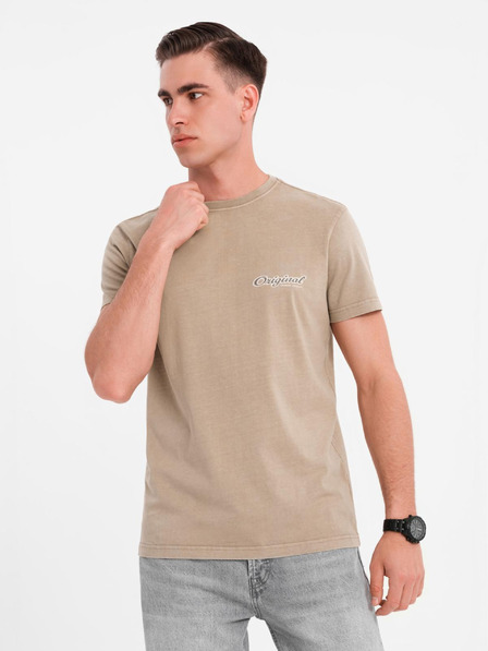 Ombre Clothing Bavlnené tričko s potlačou na hrudi a chrbte - tmavo béžové