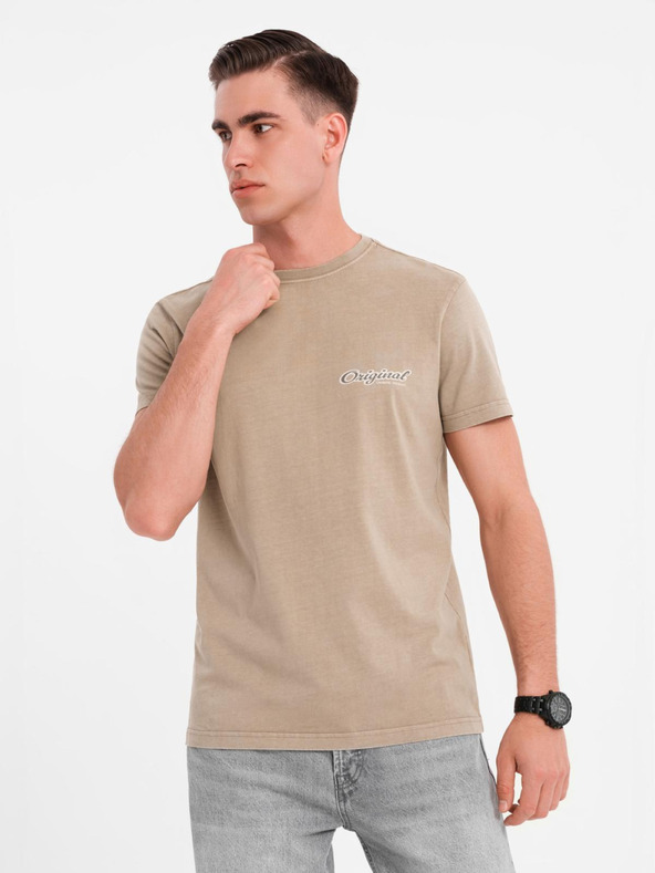 Ombre Clothing Bavlnené tričko s potlačou na hrudi a chrbte - tmavo béžové