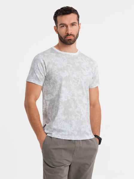 Ombre Clothing Pánske vzorované bavlnené tričko s krátkym rukávom - biele