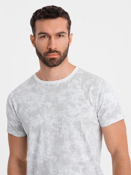 Ombre Clothing Pánske vzorované bavlnené tričko s krátkym rukávom - biele