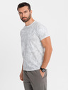 Ombre Clothing Pánske vzorované bavlnené tričko s krátkym rukávom - biele