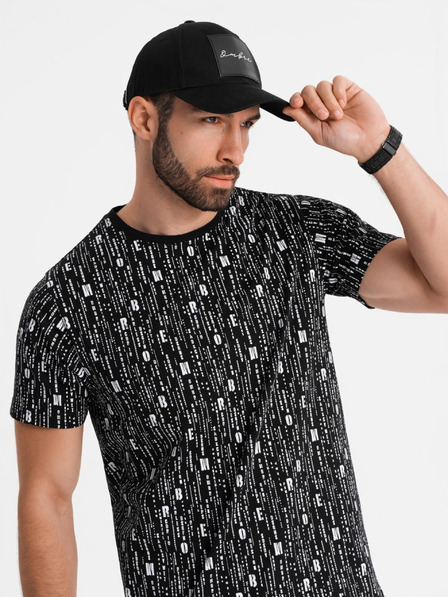 Ombre Clothing Bavlnené tričko s potlačou a okrúhlym výstrihom - čierne