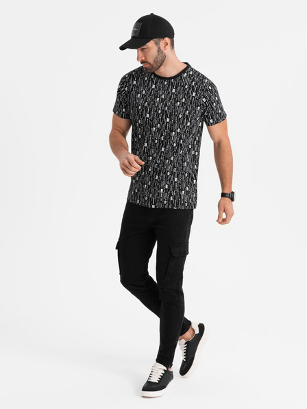 Ombre Clothing Bavlnené tričko s potlačou a okrúhlym výstrihom - čierne