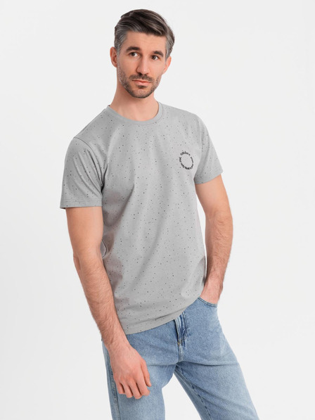 Ombre Clothing Pánske bavlnené tričko s potlačou a okrúhlym výstrihom - svetlo sivé