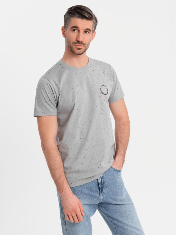 Ombre Clothing Pánske bavlnené tričko s potlačou a okrúhlym výstrihom - svetlo sivé