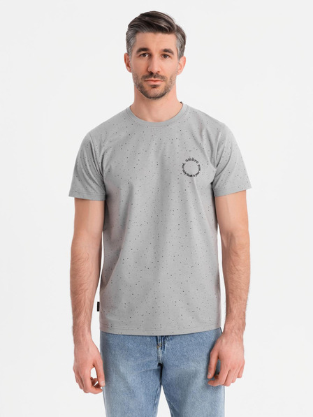 Ombre Clothing Pánske bavlnené tričko s potlačou a okrúhlym výstrihom - svetlo sivé
