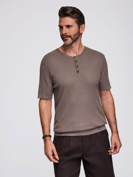 Ombre Clothing Pánske pletené tričko s gombíkmi pri výstrihu - sivé