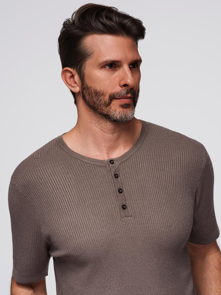Ombre Clothing Pánske pletené tričko s gombíkmi pri výstrihu - sivé
