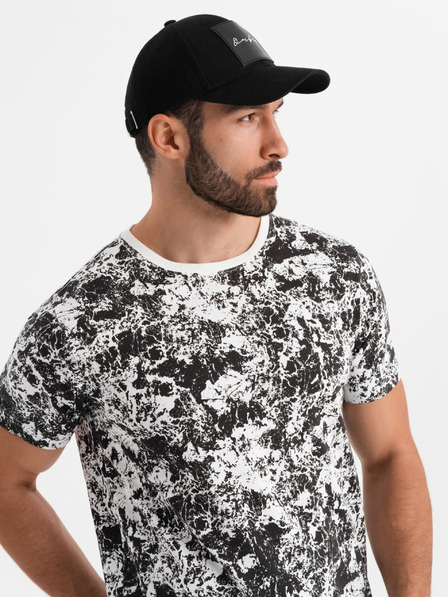Ombre Clothing Pánske vzorované bavlnené tričko s krátkym rukávom - biele a čierne