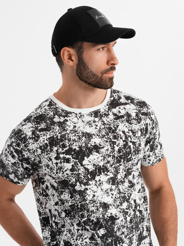 Ombre Clothing Pánske vzorované bavlnené tričko s krátkym rukávom - biele a čierne