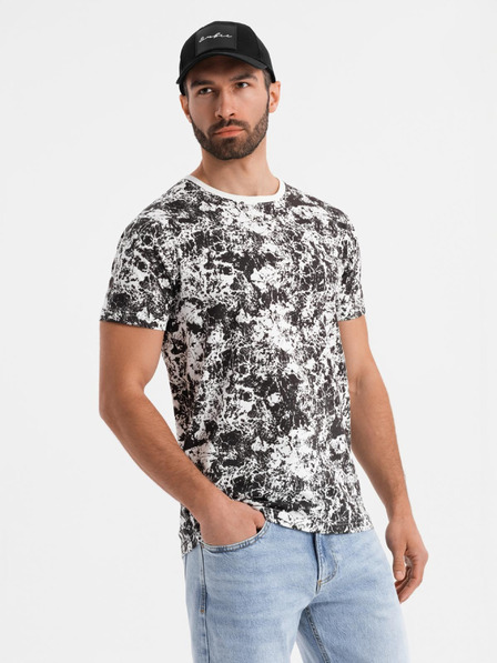Ombre Clothing Pánske vzorované bavlnené tričko s krátkym rukávom - biele a čierne