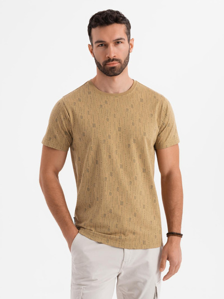 Ombre Clothing Bavlnené tričko s potlačou a okrúhlym výstrihom - tmavo olivovo zelené