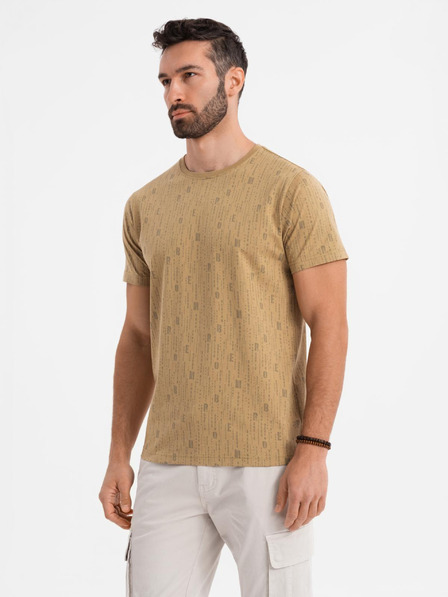 Ombre Clothing Bavlnené tričko s potlačou a okrúhlym výstrihom - tmavo olivovo zelené