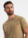 Ombre Clothing Pánske vzorované bavlnené tričko s krátkym rukávom - olivové