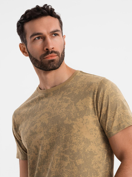 Ombre Clothing Pánske vzorované bavlnené tričko s krátkym rukávom - olivové