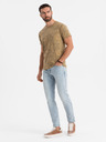 Ombre Clothing Pánske vzorované bavlnené tričko s krátkym rukávom - olivové