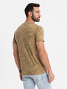 Ombre Clothing Pánske vzorované bavlnené tričko s krátkym rukávom - olivové