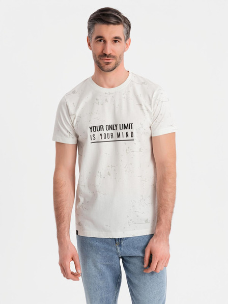 Ombre Clothing Pánske tričko s potlačou a okrúhlym výstrihom - biele