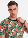 Ombre Clothing Pánske bavlnené tričko s kvetinovým vzorom - čierne