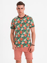 Ombre Clothing Pánske bavlnené tričko s kvetinovým vzorom - čierne