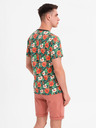 Ombre Clothing Pánske bavlnené tričko s kvetinovým vzorom - čierne