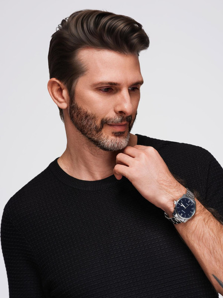 Ombre Clothing Pánske štruktúrované pletené tričko - čierne