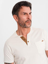 Ombre Clothing Pánske tričko s gombíkovým výstrihom a semišovým lemom - biele