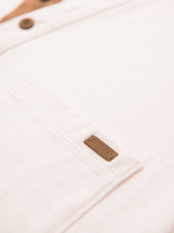 Ombre Clothing Pánske tričko s gombíkovým výstrihom a semišovým lemom - biele