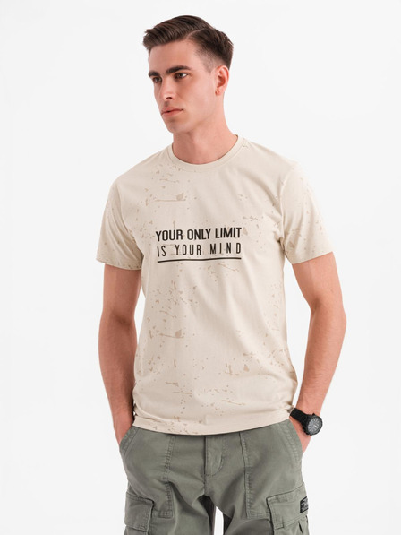 Ombre Clothing Pánske tričko s potlačou a okrúhlym výstrihom - krémové