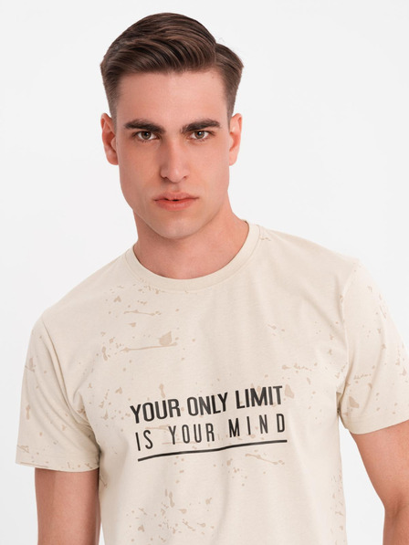 Ombre Clothing Pánske tričko s potlačou a okrúhlym výstrihom - krémové