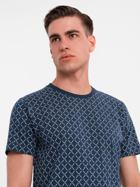Ombre Clothing Pánske pletené tričko s celooplošnou potlačou - tmavo modré