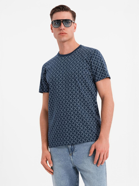 Ombre Clothing Pánske pletené tričko s celooplošnou potlačou - tmavo modré