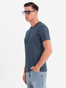 Ombre Clothing Pánske pletené tričko s celooplošnou potlačou - tmavo modré