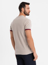 Ombre Clothing Pánske tričko s kontrastnými vsadkami a výstrihom do V - béžové