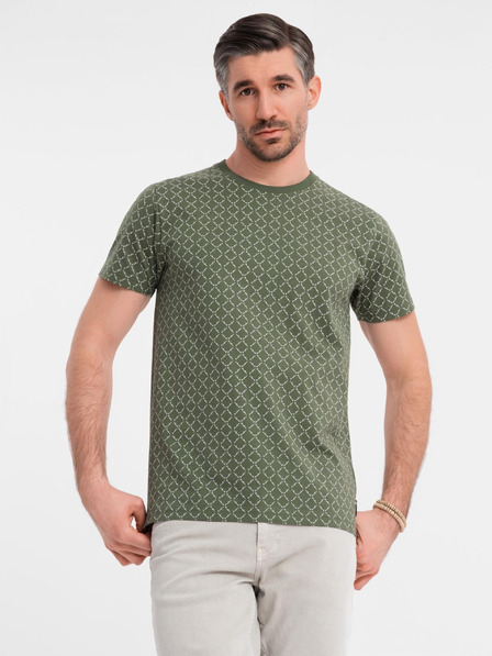 Ombre Clothing Pánske pletené tričko s celooplošnou potlačou - olivové
