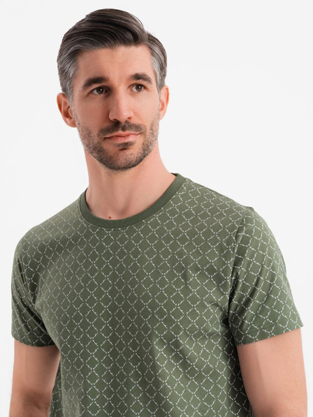 Ombre Clothing Pánske pletené tričko s celooplošnou potlačou - olivové