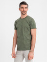 Ombre Clothing Pánske pletené tričko s celooplošnou potlačou - olivové