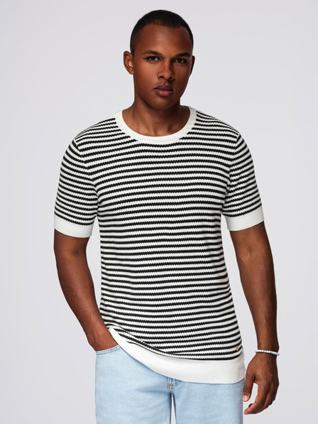 Ombre Clothing Pánske námorníckej pruhované pletené tričko s prerušovanou väzbou - čiernobiele