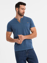 Ombre Clothing Pánske tričko s gombíkovým výstrihom a semišovým lemom - tmavo modré