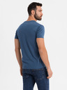 Ombre Clothing Pánske tričko s gombíkovým výstrihom a semišovým lemom - tmavo modré