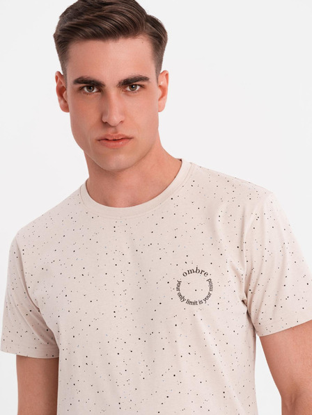 Ombre Clothing Pánske bavlnené tričko s potlačou a okrúhlym výstrihom - béžové