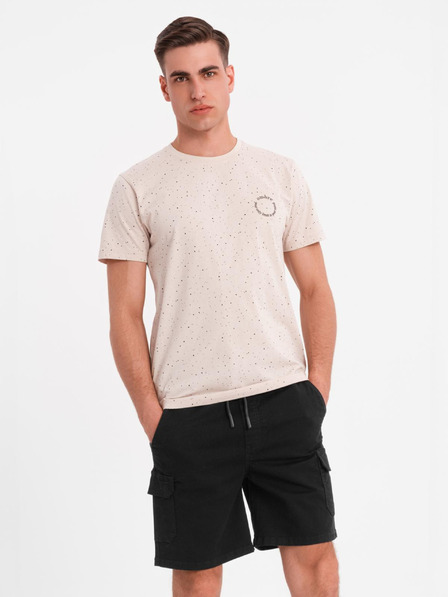 Ombre Clothing Pánske bavlnené tričko s potlačou a okrúhlym výstrihom - béžové
