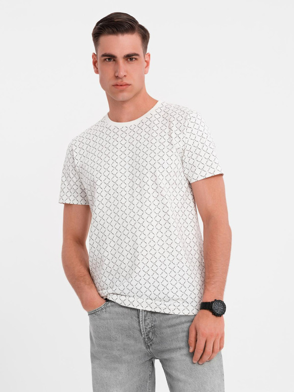 Ombre Clothing Pánske pletené tričko s celoplošnou potlačou - biele